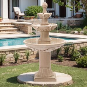 Grepatio Italian Outdoor Water Fountain, 48.4" H Bubbler Garden Waterfalls Fountains, 3 Tiered Roman Pillar Floor Water Fountain for Indoor, Yard, Lawn and Garden Décor